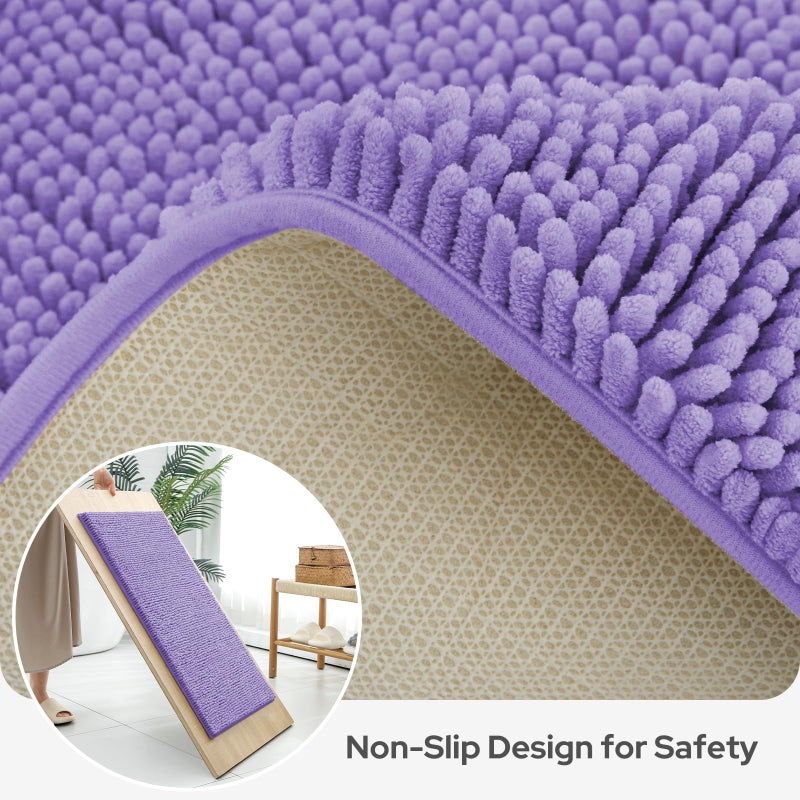 BYSURE Lavender Bathroom Rugs Sets 3 Piece Non Slip Extra Absorbent Plush Chenille Soft Washable Bath Mats - Image 5